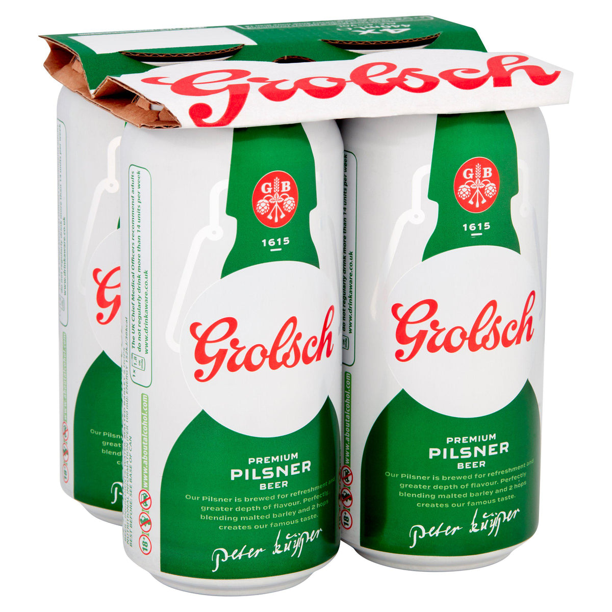 Grolsch premium pilsner beer cans 4x440ml, UK version
