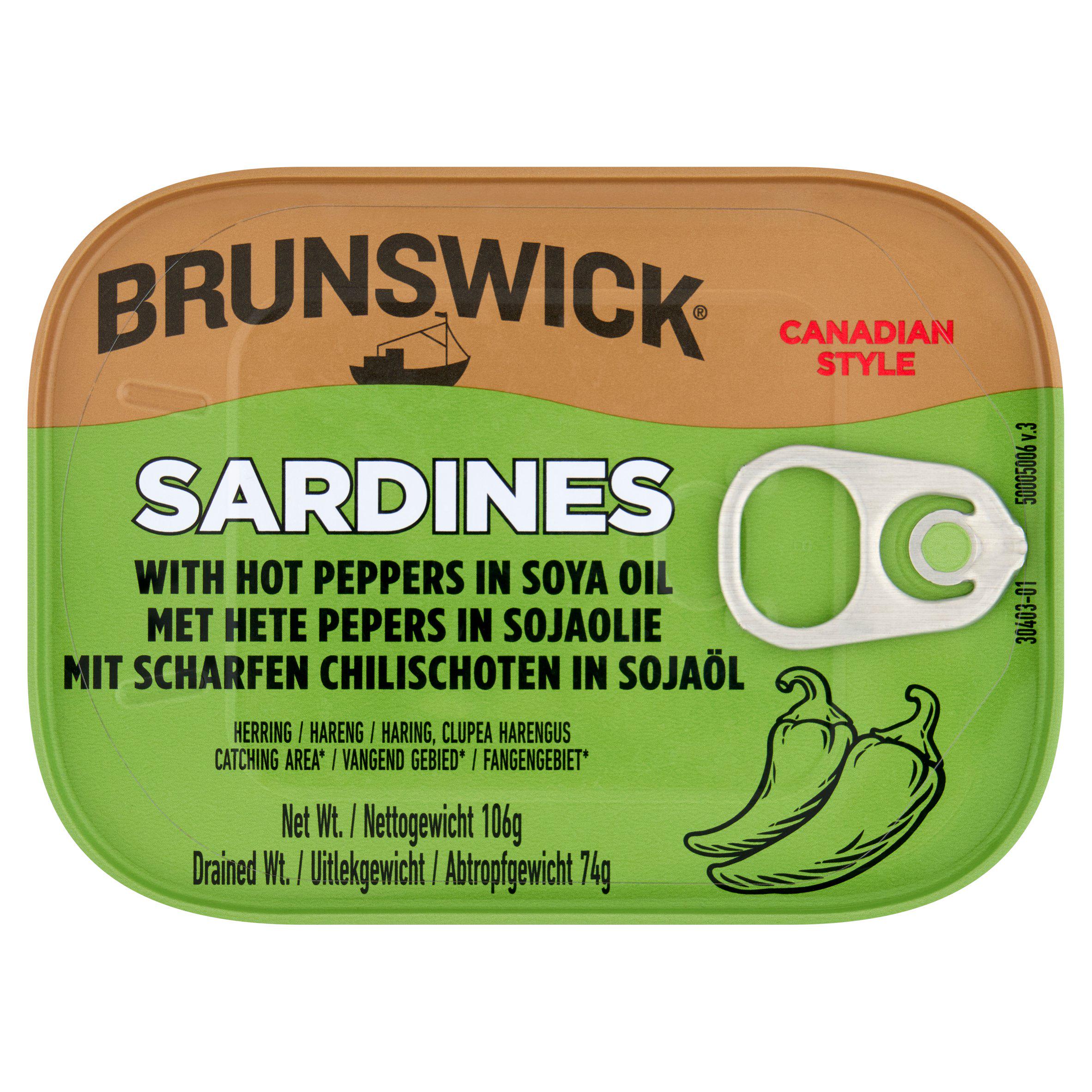 Brunswick sardines with hot peppers 106g, UK version