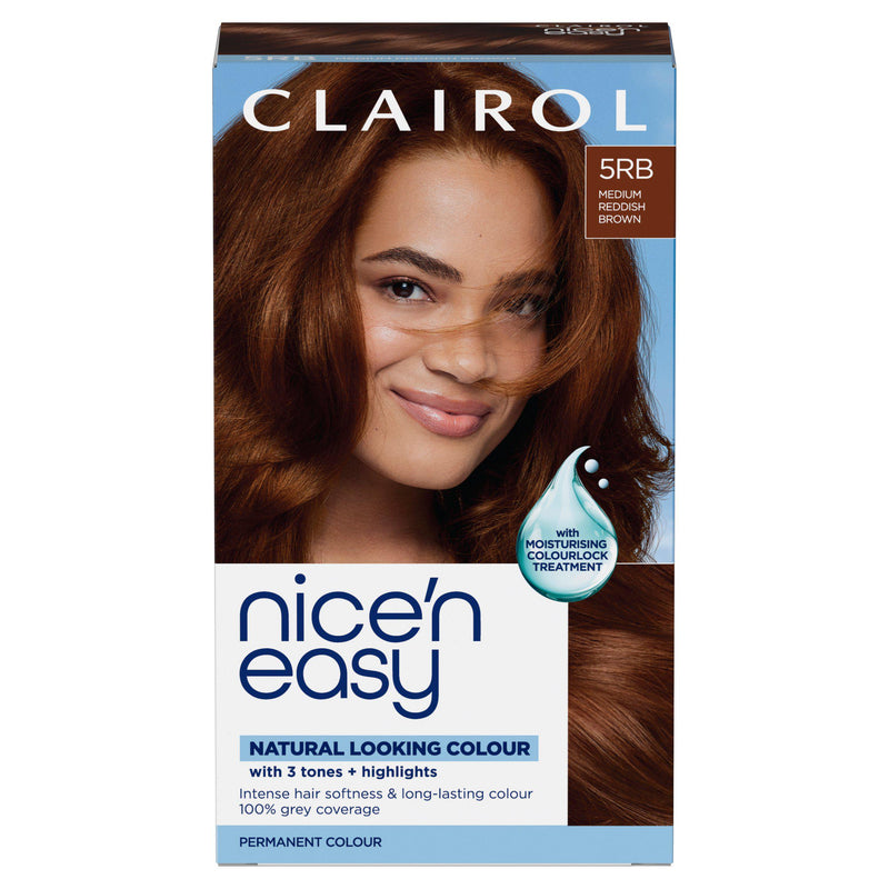Clairol Nice'N Easy Medium Reddish Brown 5RB hair dye, imported from the UK