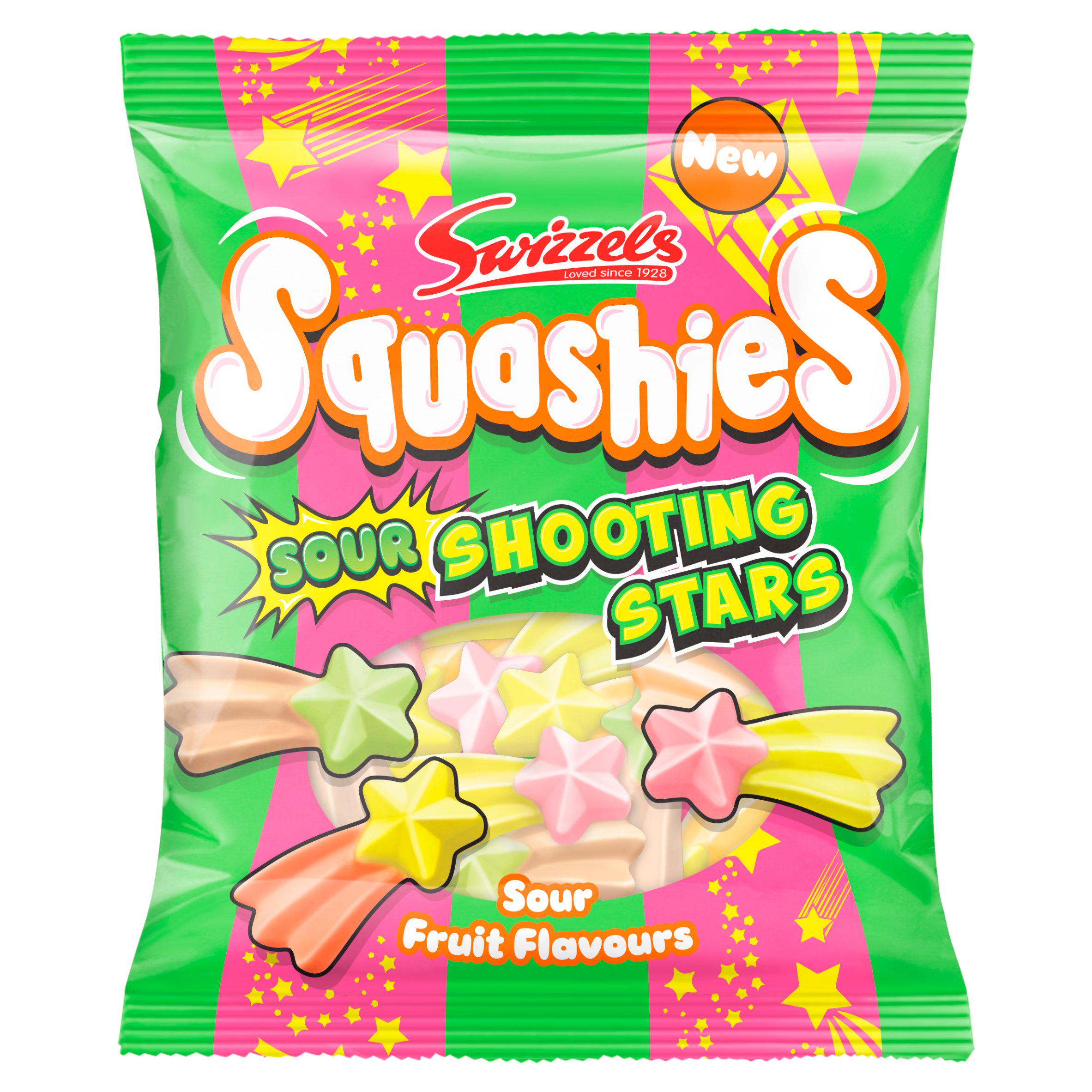 Swizzels Squashies Sour Shooting Stars sour fruit gums 100g - British product