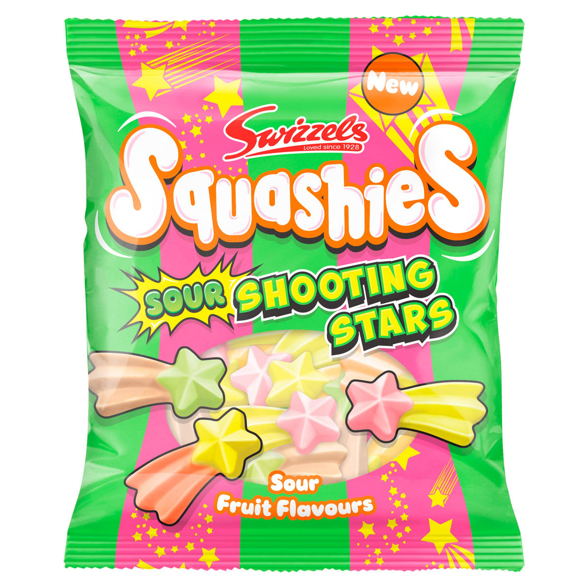 Swizzels Squashies Sour Shooting Stars sour fruit gums 100g - British product