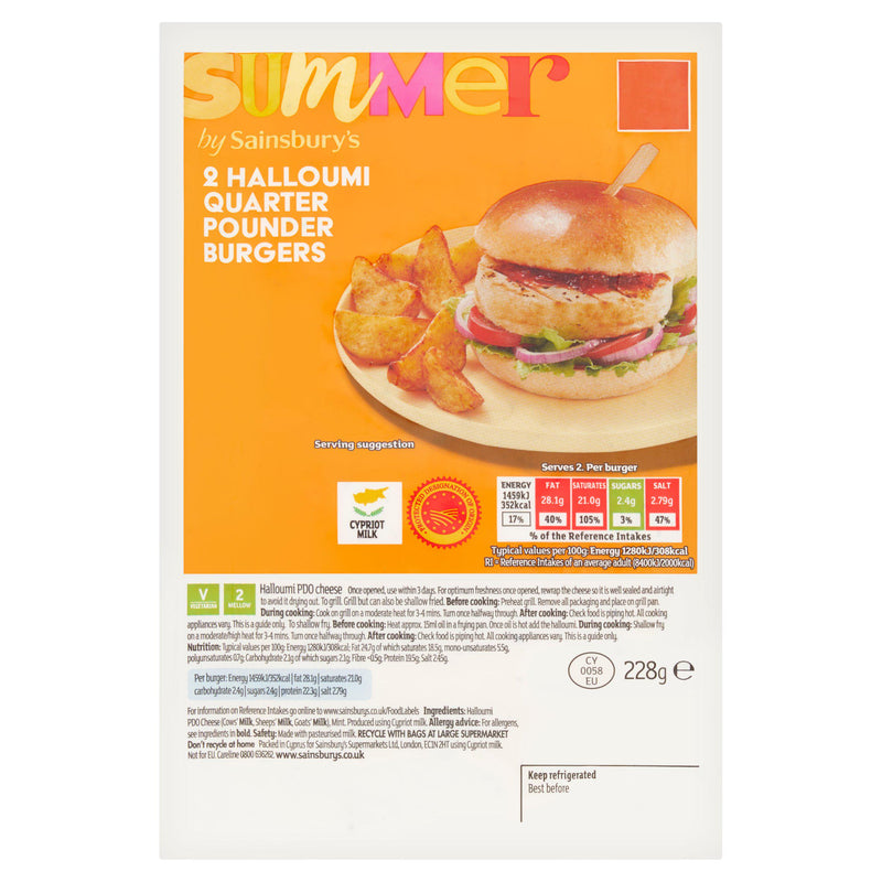 Sainsbury's halloumi quarter pounder burgers 228g, imported from the UK