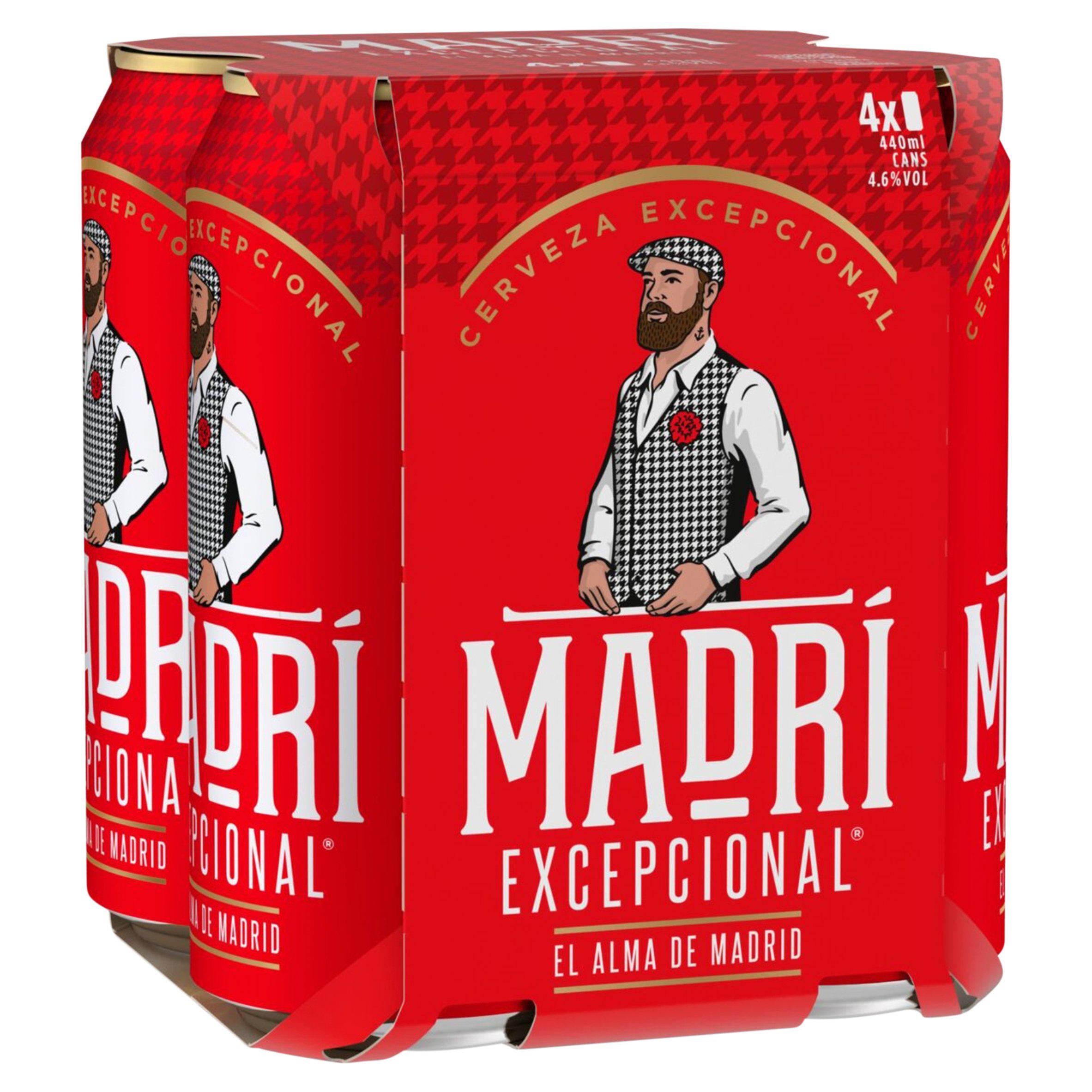 Madri Excepcional premium lager beer cans 4x440ml (British brand)