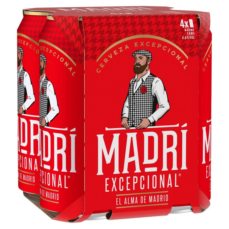Madri Excepcional premium lager beer cans 4x440ml (British brand)