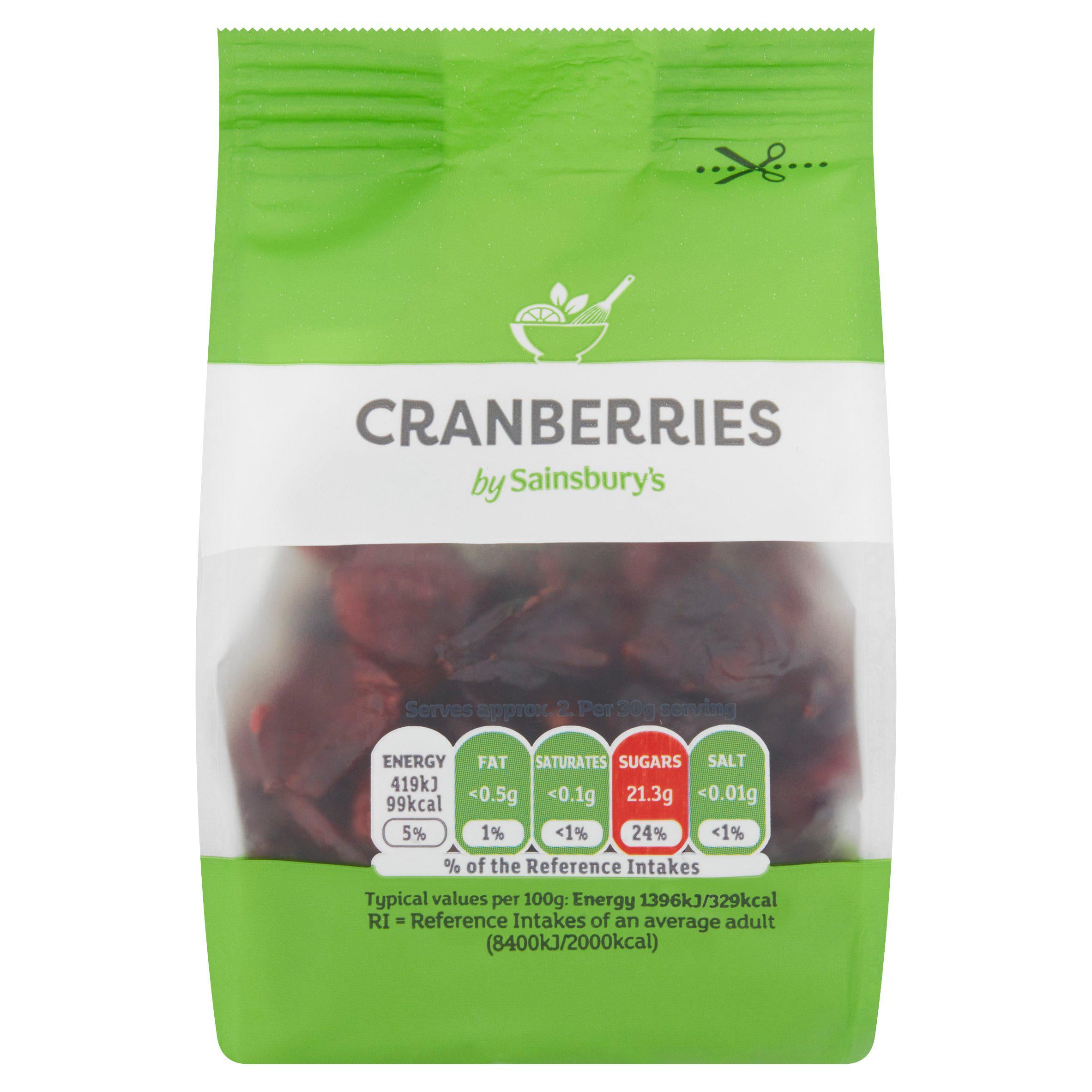 Sainsburys sweetened dried cranberries 75g (British brand)