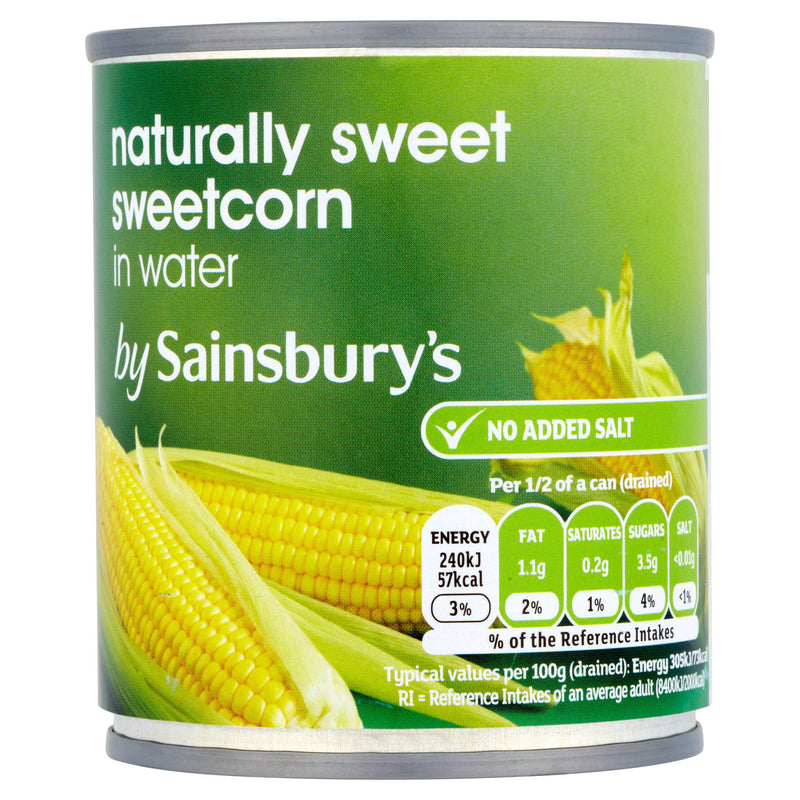 Sainsbury's sweetcorn naturally sweet in water 198g, UK version