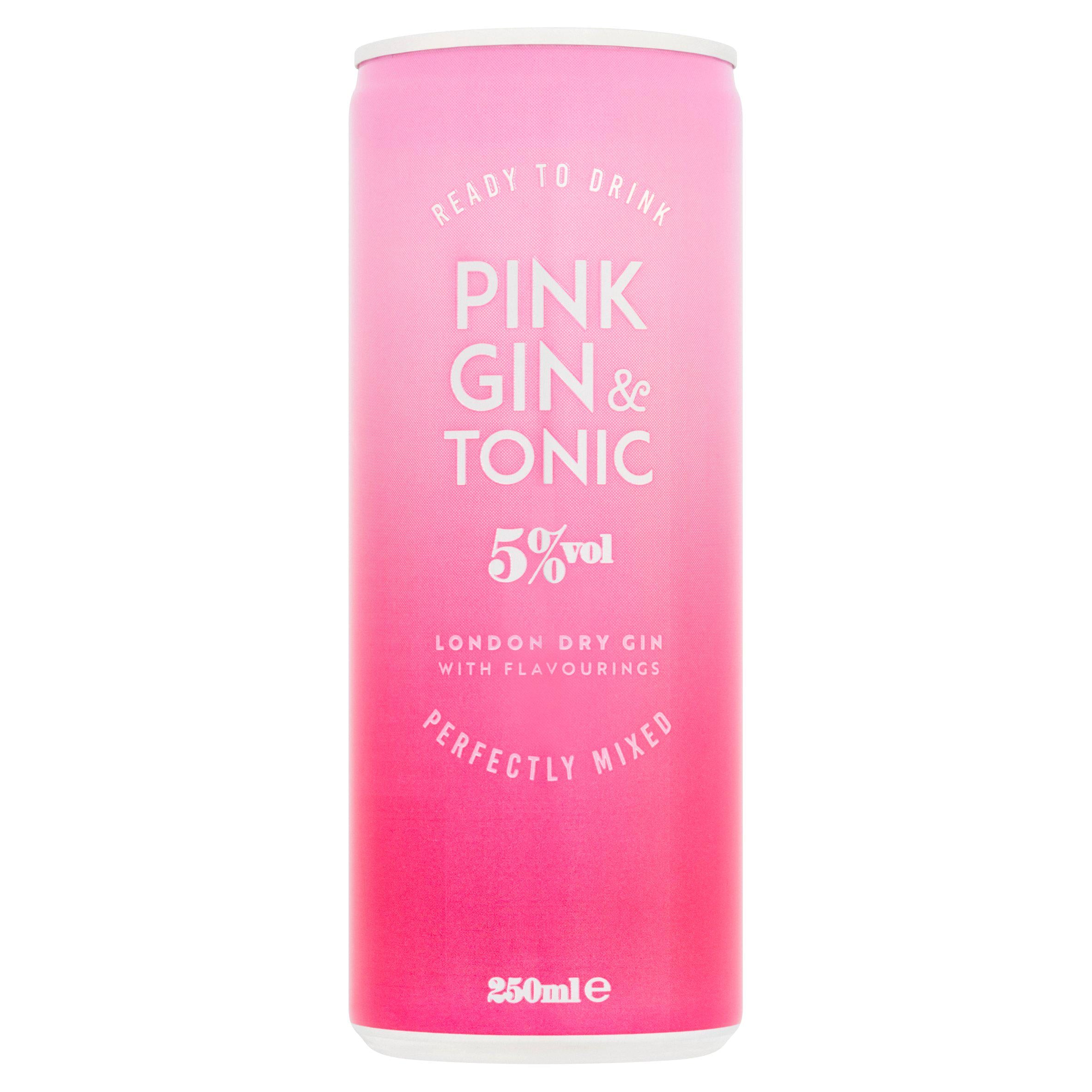 Sainsbury's pink gin and tonic strawberry raspberry 250ml (British brand)