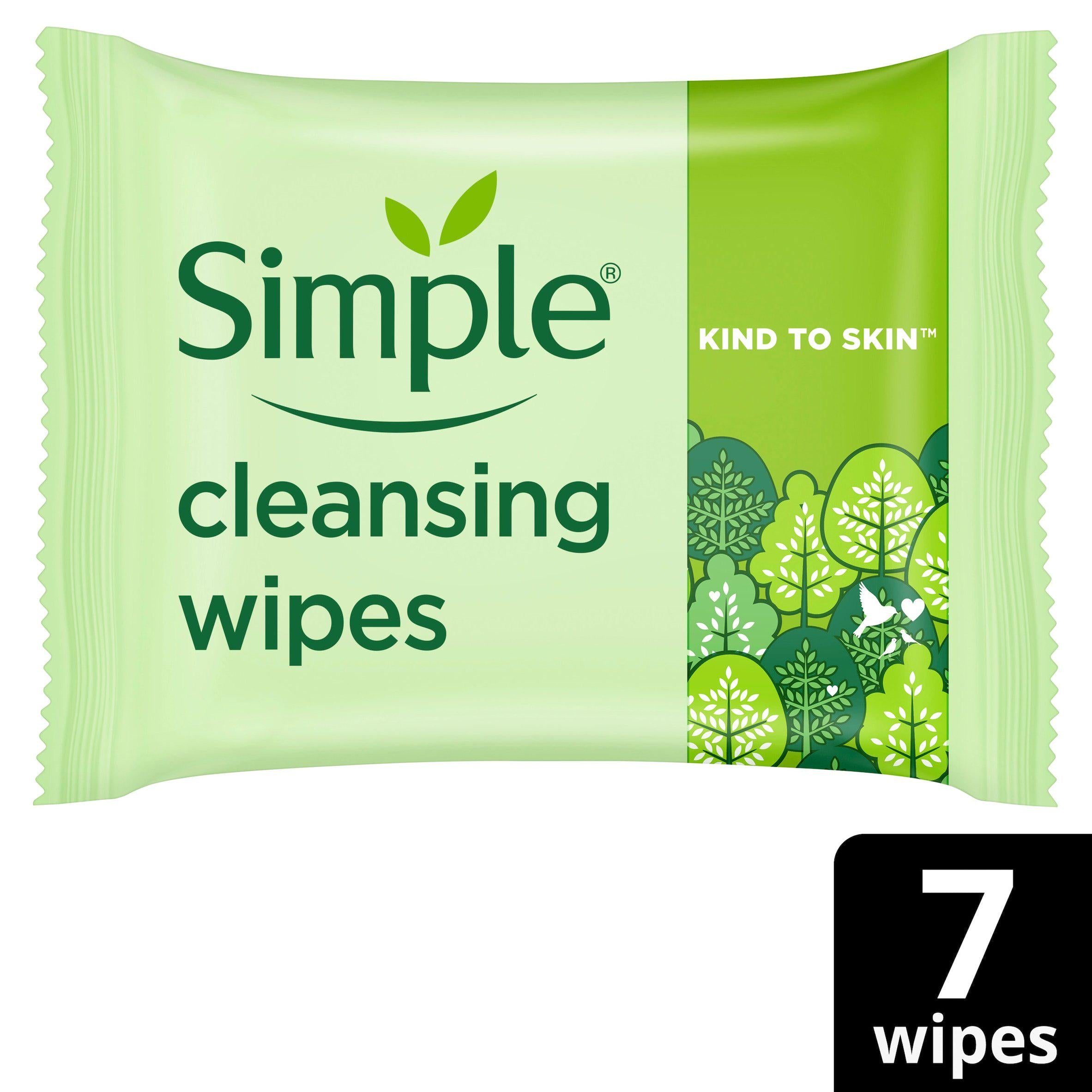 Simple biodegradable facial cleansing wipes travel size 7 wipes - British product