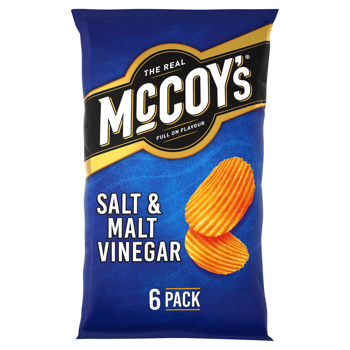 McCoy's salt and vinegar potato crisps 6x25g, imported from the UK