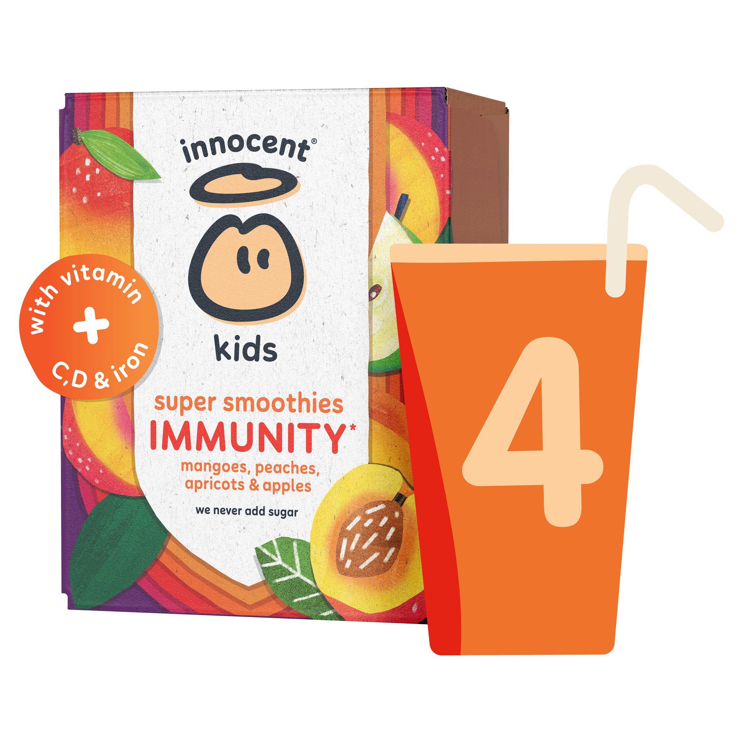 Innocent kids smoothie mango peach apricot 4x150ml, imported from the UK