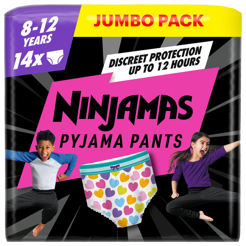 Pampers Ninjamas Pyjama Pants Hearts 8-12 years x14, imported from the UK