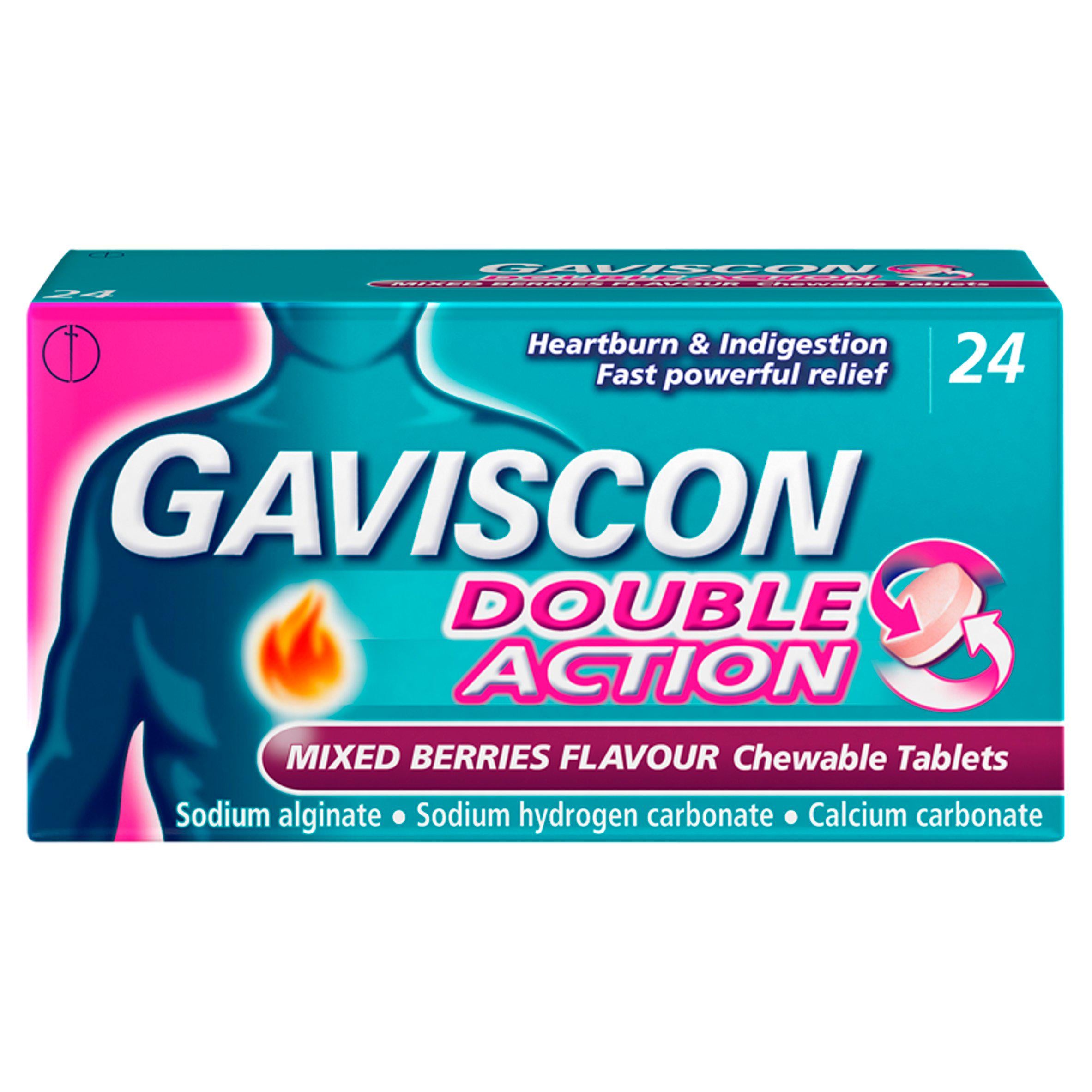 Gaviscon heartburn tablets mixed berries 24 count - British product