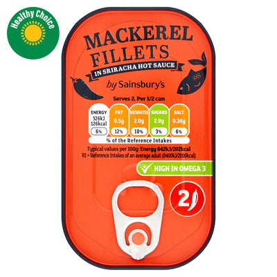 Sainsburys Sainsbury's Mackerel Fillets in Sriracha Hot Sauce 125g- Buy online at McGrocer