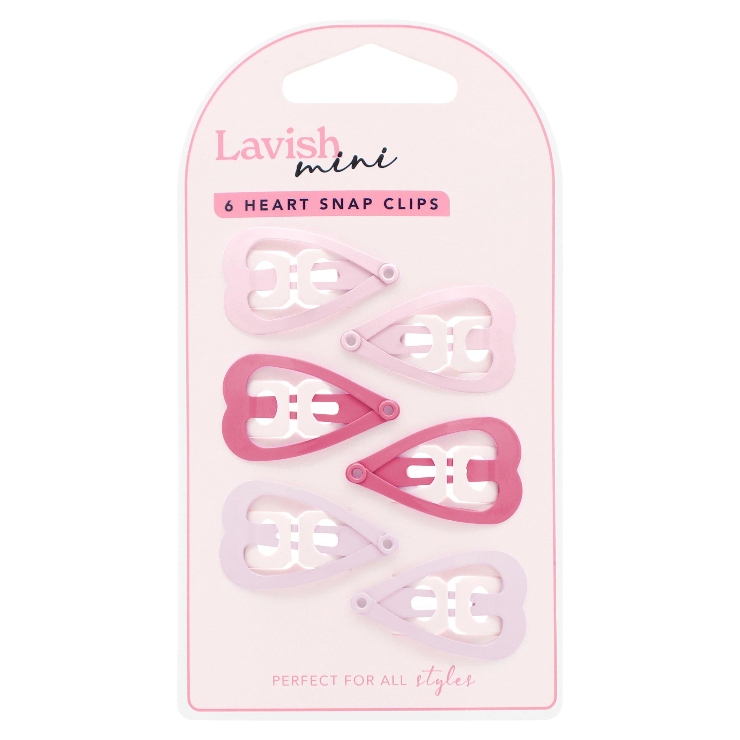 Lavish mini heart snap clips x6, UK version