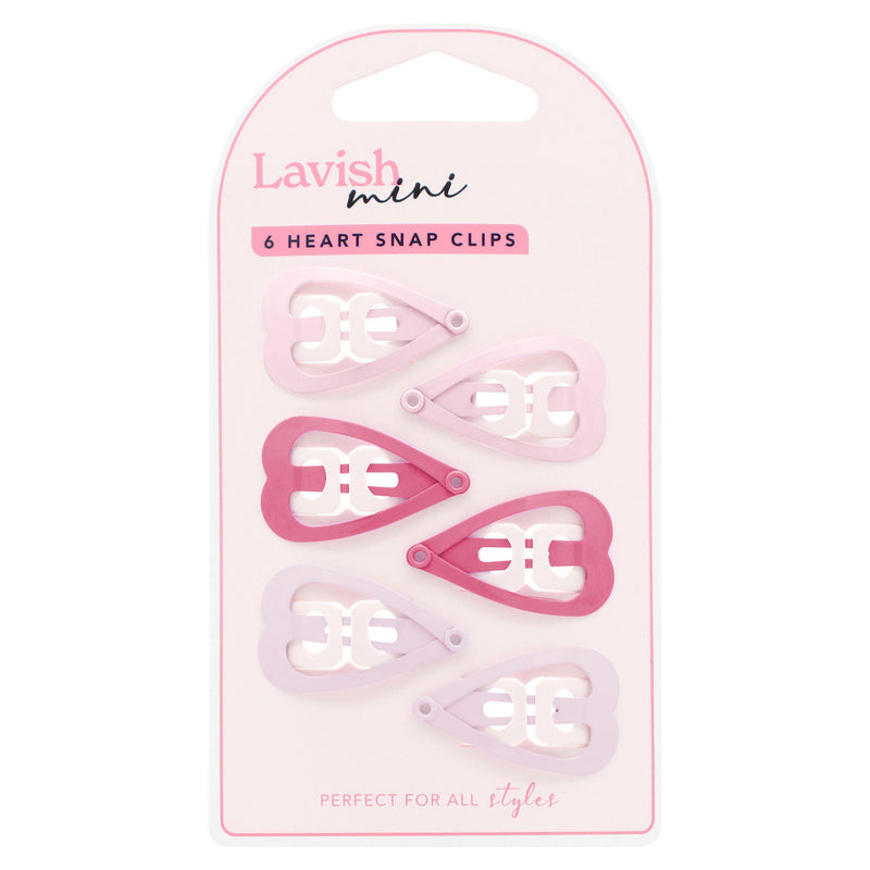 Lavish mini heart snap clips x6, UK version