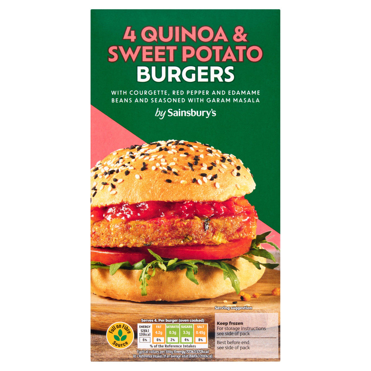 Sainsbury's quinoa sweet potato lentil burgers 350g, imported from the UK
