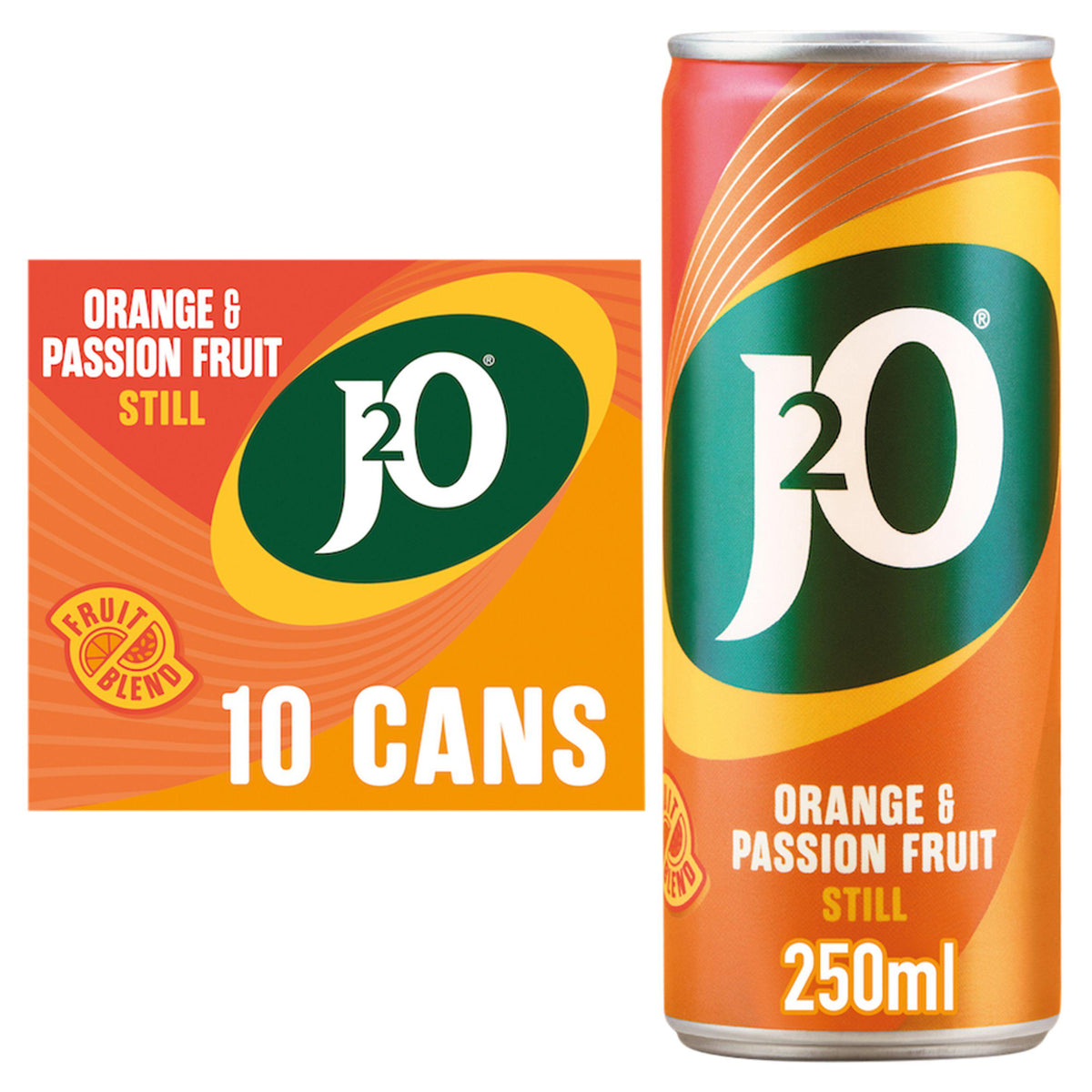 J2O Orange & Passion Fruit soft drink 10 x 250ml cans (British brand)