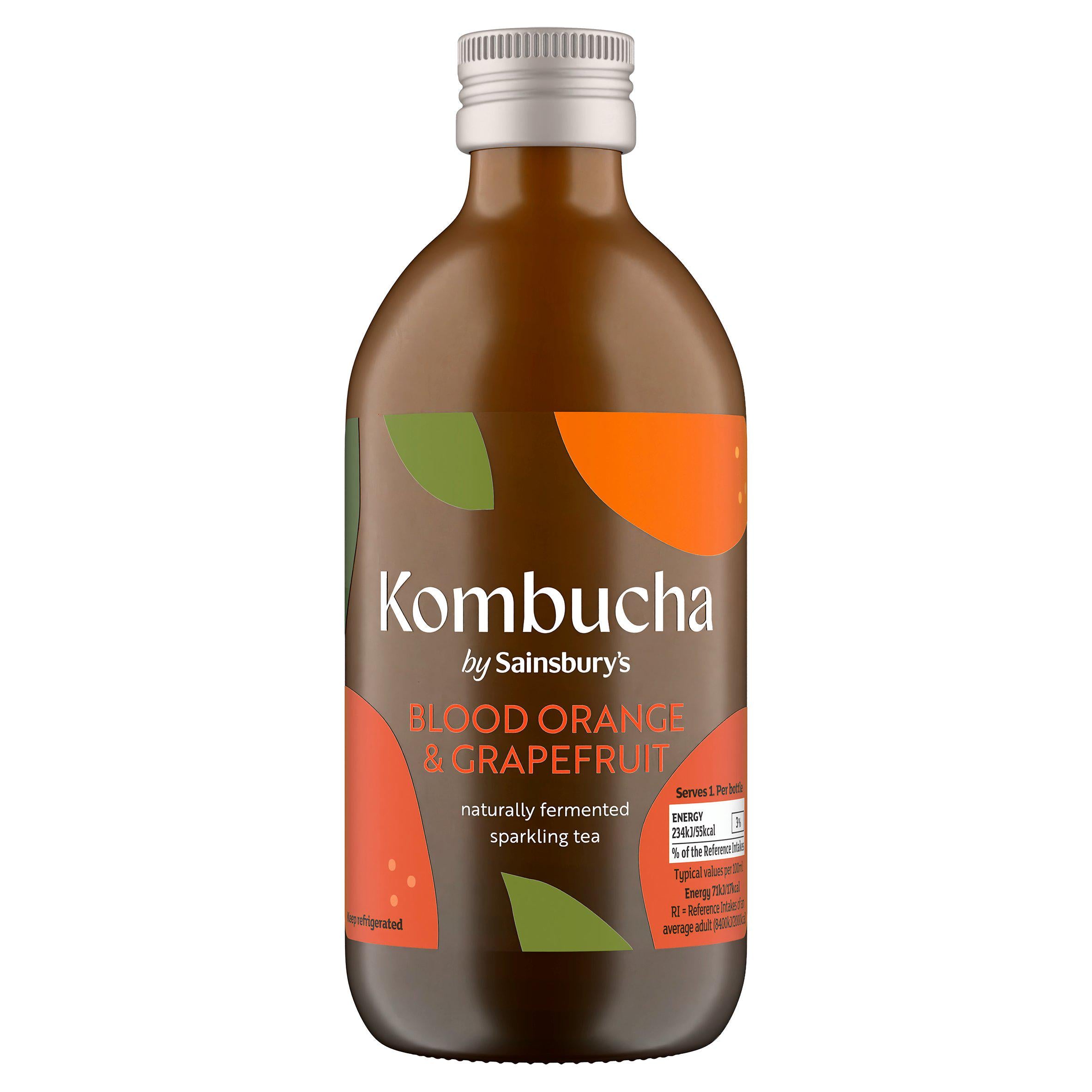 Sainsbury's orange and grapefruit kombucha 330ml (British brand)