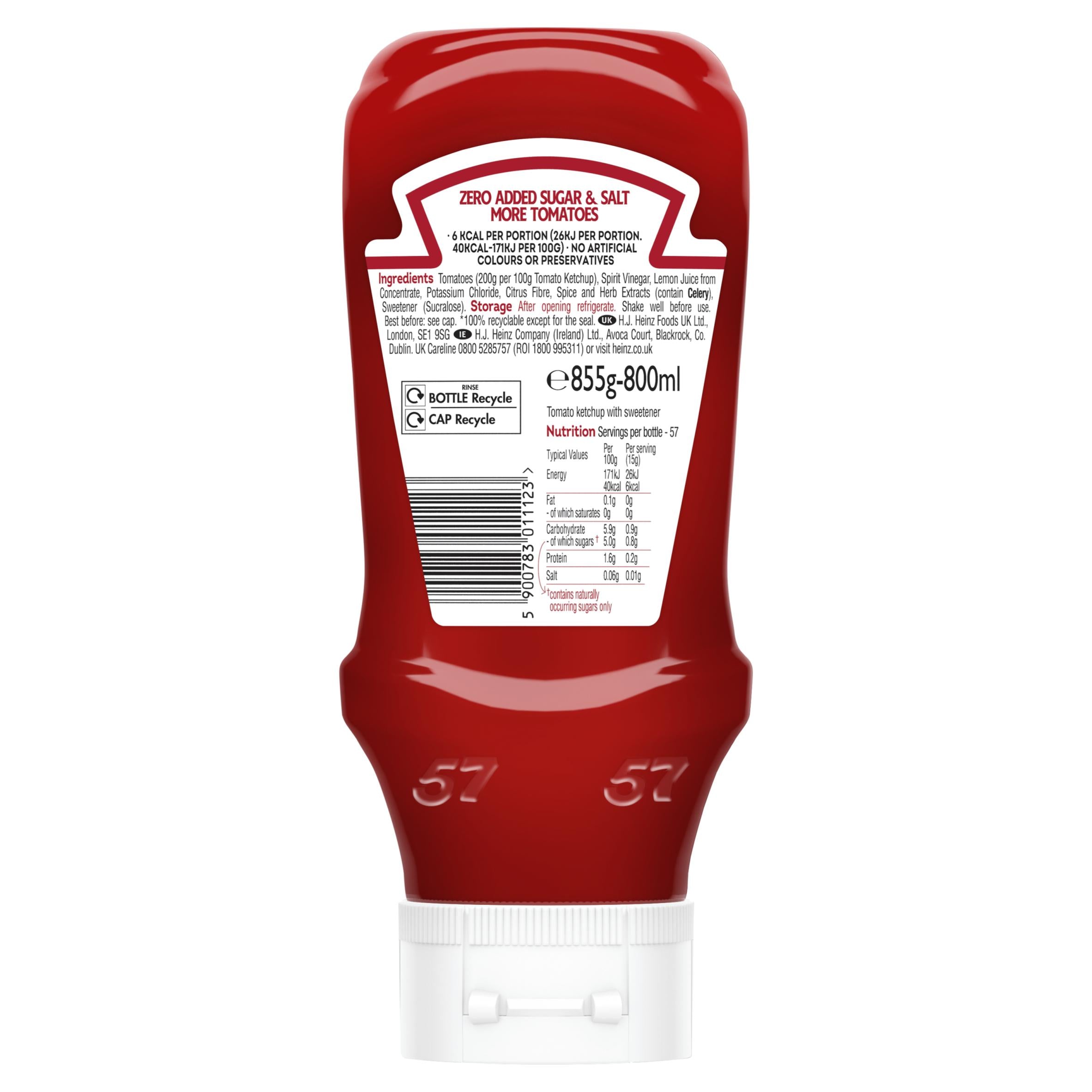 Heinz Tomato Ketchup zero added sugar and salt 800ml (British brand)