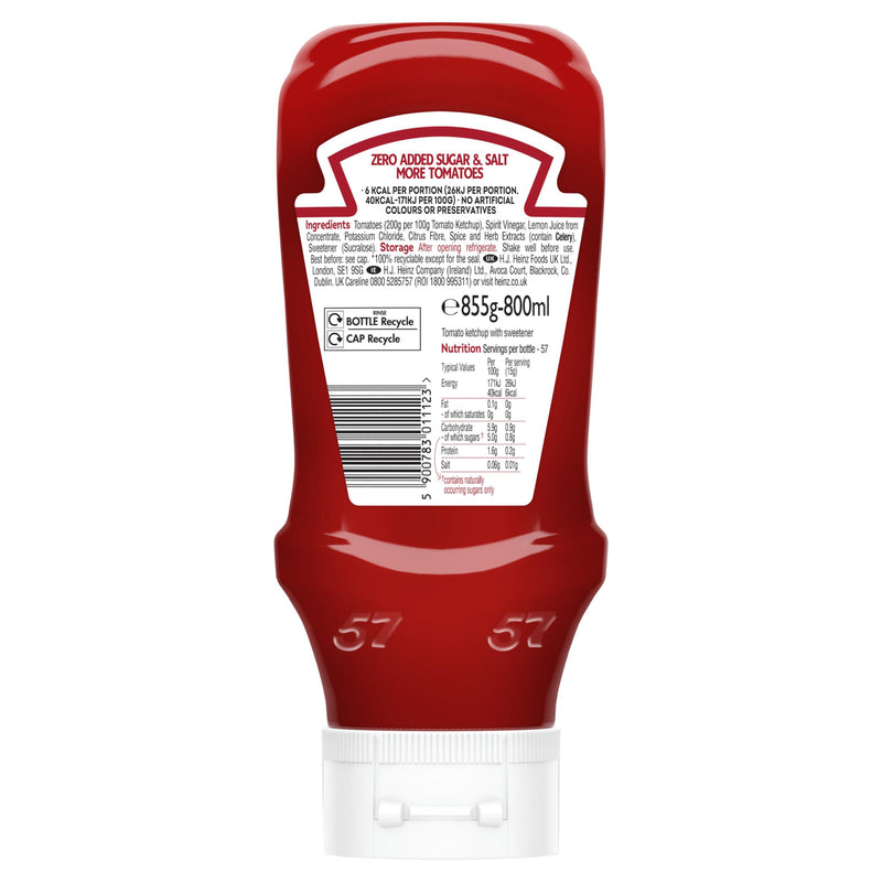 Heinz Tomato Ketchup zero added sugar and salt 800ml (British brand)