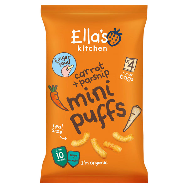 Ella's Kitchen Økologisk gulrot og pastinakk Mini Puffs Multipack Baby Snack 10+ måneder 4x8g