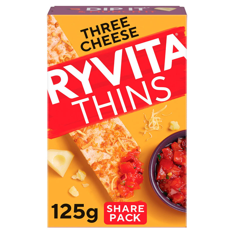 Ryvita Thins Three Cheese flatbread crackers 125g - British product