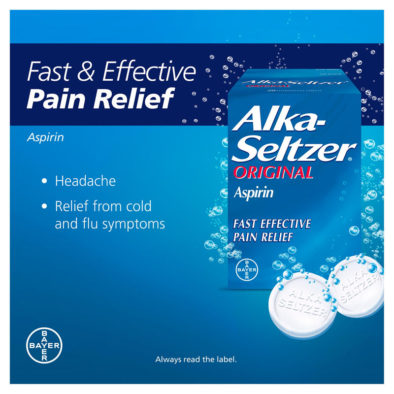 Alka-Seltzer original pain relief tablets 20 pack, imported from the UK