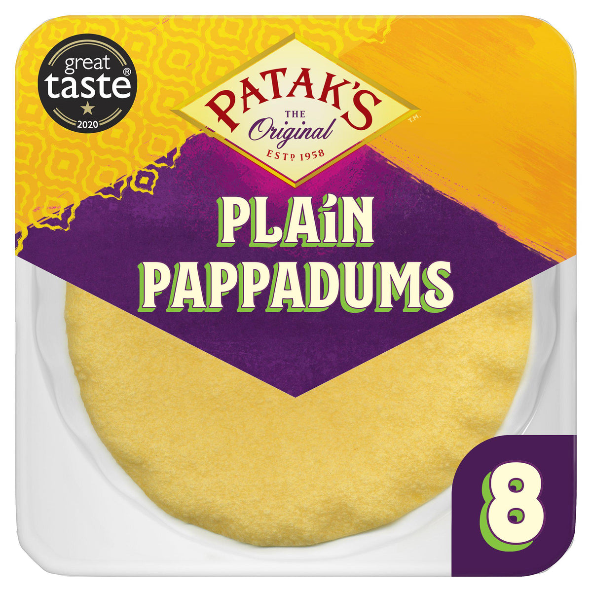 Patak's plain poppadoms 8 pack, UK version