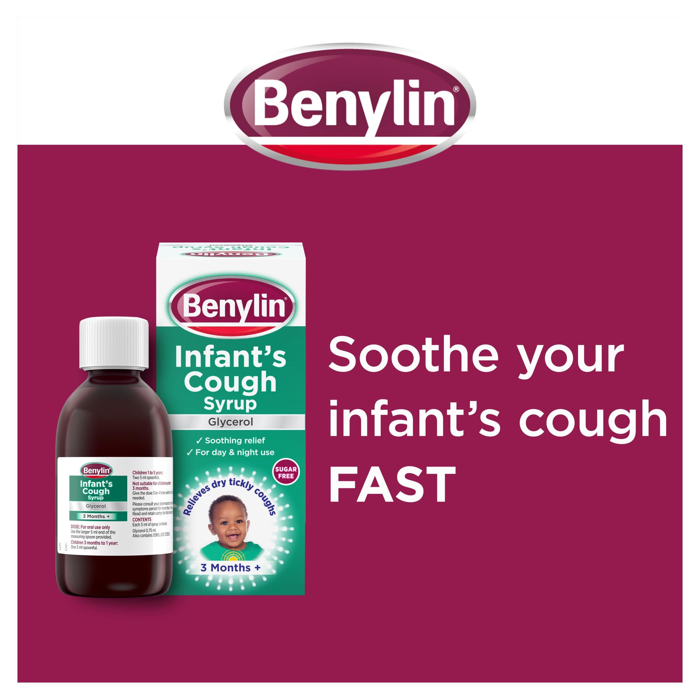 Benylin infant cough syrup apple flavour 125ml (British brand)