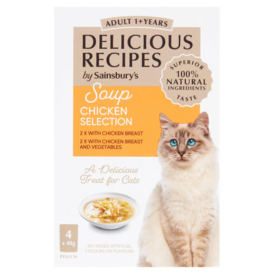 Sainsburys Sainsbury's Delicious Recipes Soup Chicken Selection Adult Cat Food 4 x 40g- Buy online at McGrocer