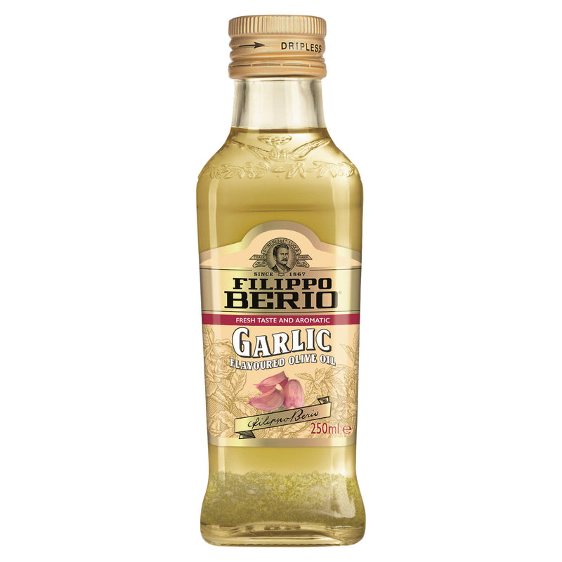 Filippo Berio garlic flavoured olive oil 250ml, imported from the UK