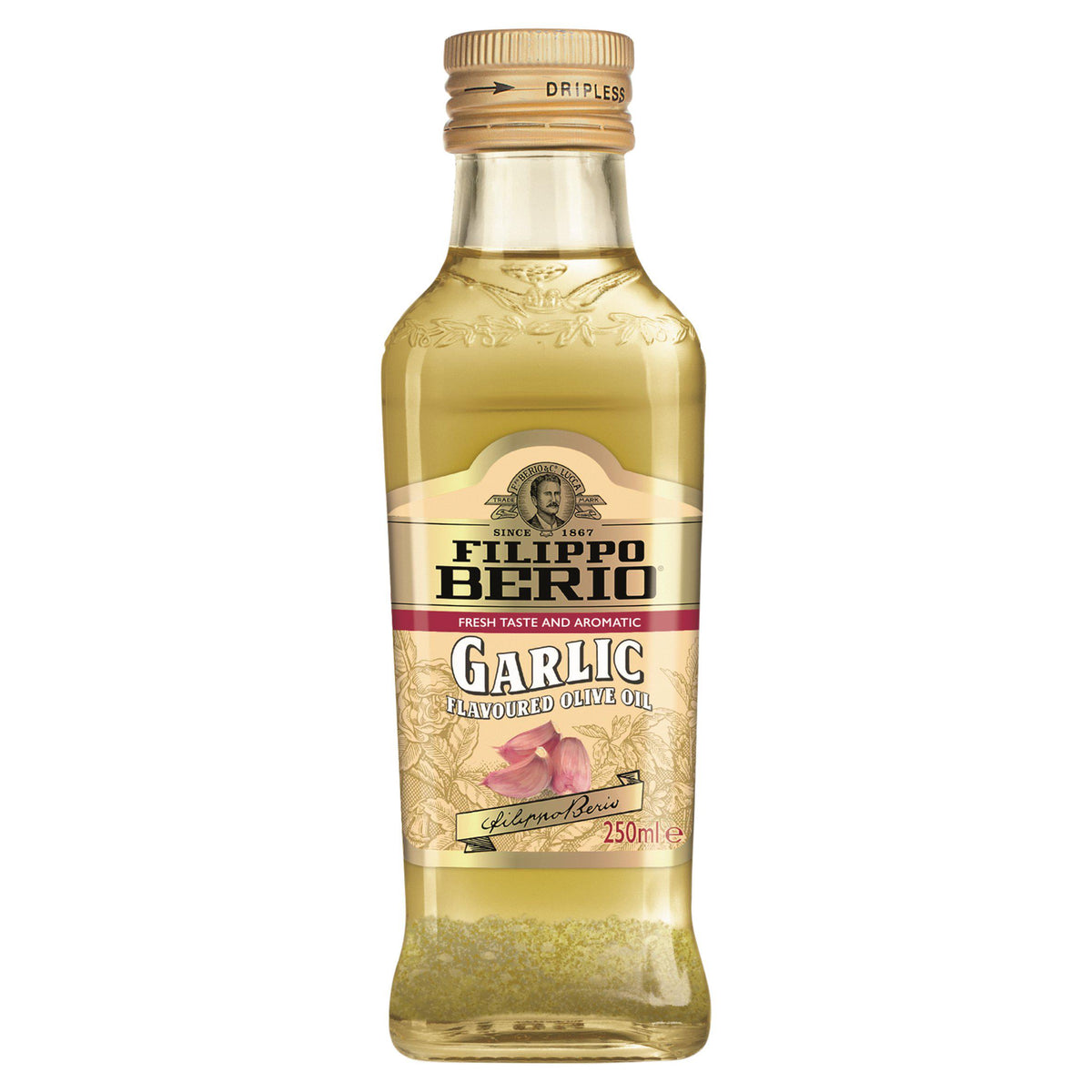 Filippo Berio garlic flavoured olive oil 250ml, imported from the UK