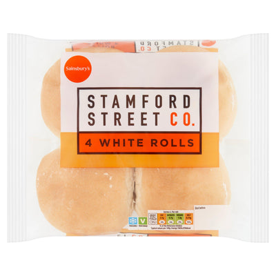 Sainsburys Stamford Street Co. White Bread Rolls x4 300g- Buy online at McGrocer