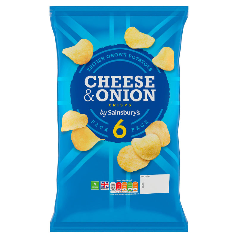 Sainsbury's cheese and onion crisps multipack 6x25g (British brand)