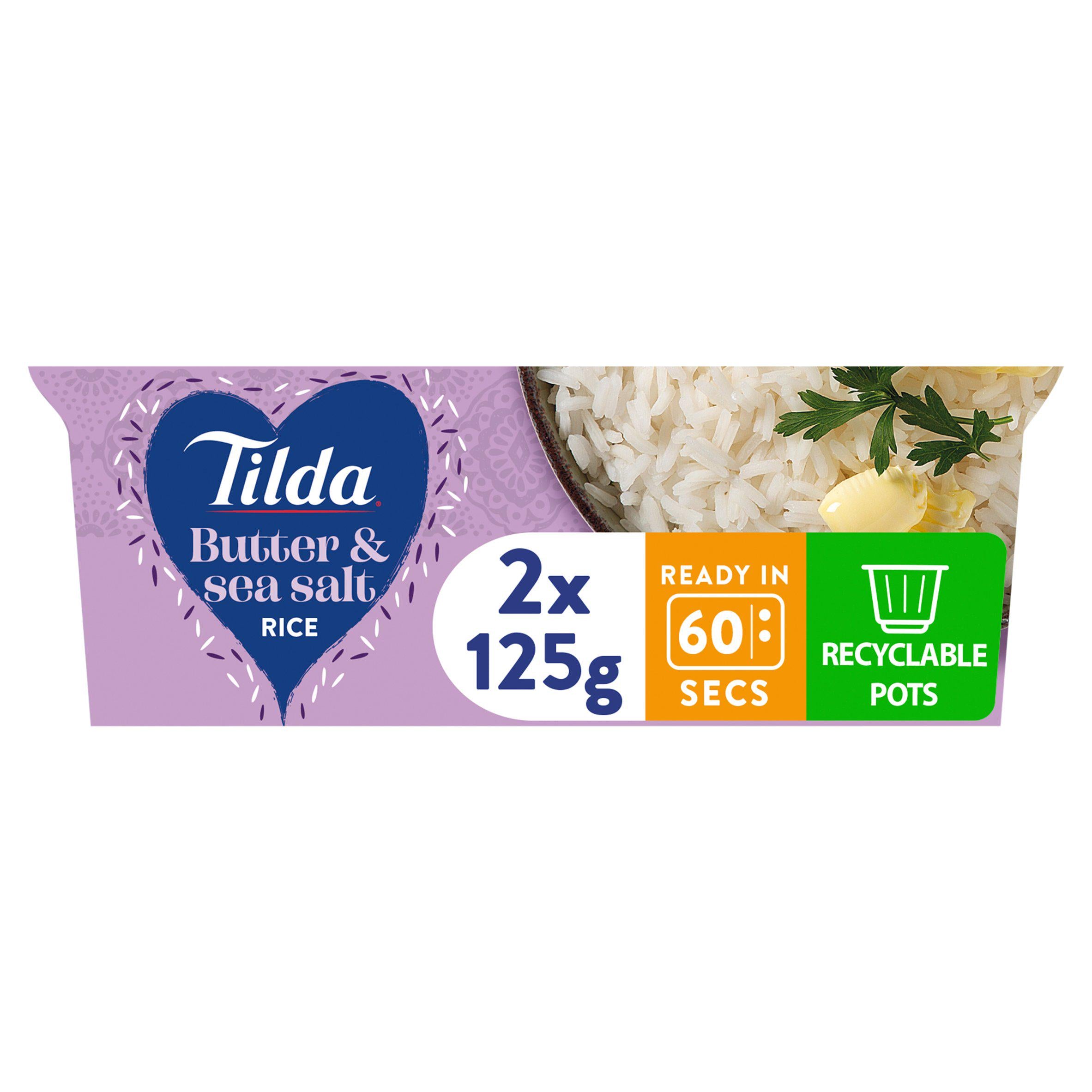 Tilda butter sea salt microwave rice pots 2x125g (British brand)
