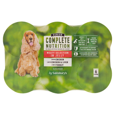Sainsburys Sainsbury's Senior Complete Nutrition 7+ Years Dog Food in Jelly, Assorted Flavours, 6 x 400g- Buy online at McGrocer
