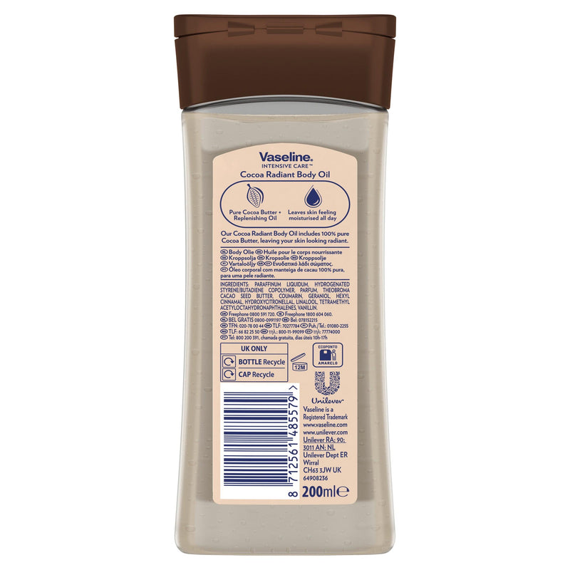 Vaseline Body Oil Cocoa Radiant 200ml (British brand)