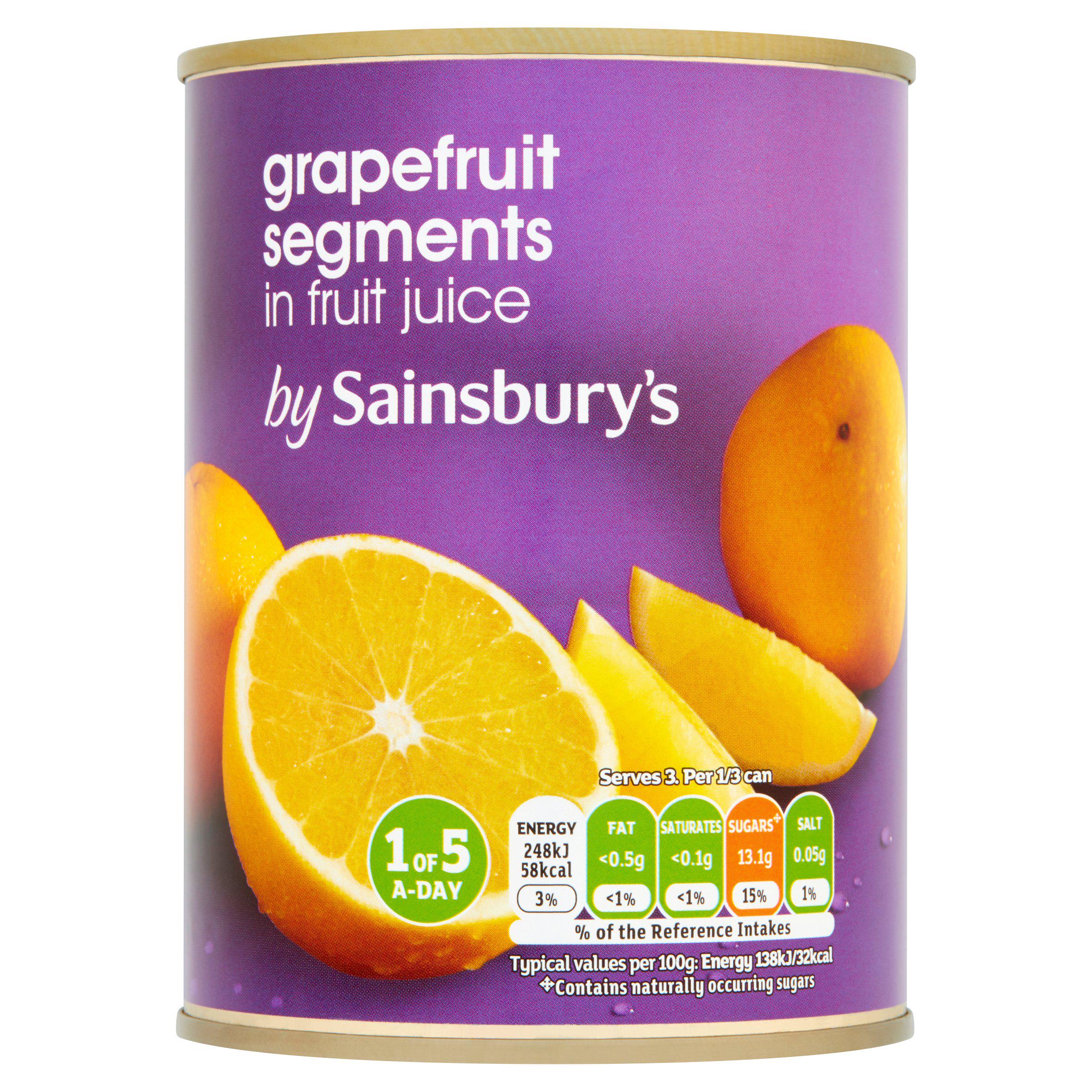 Sainsbury's grapefruit segments unsweetened 539g, imported from the UK