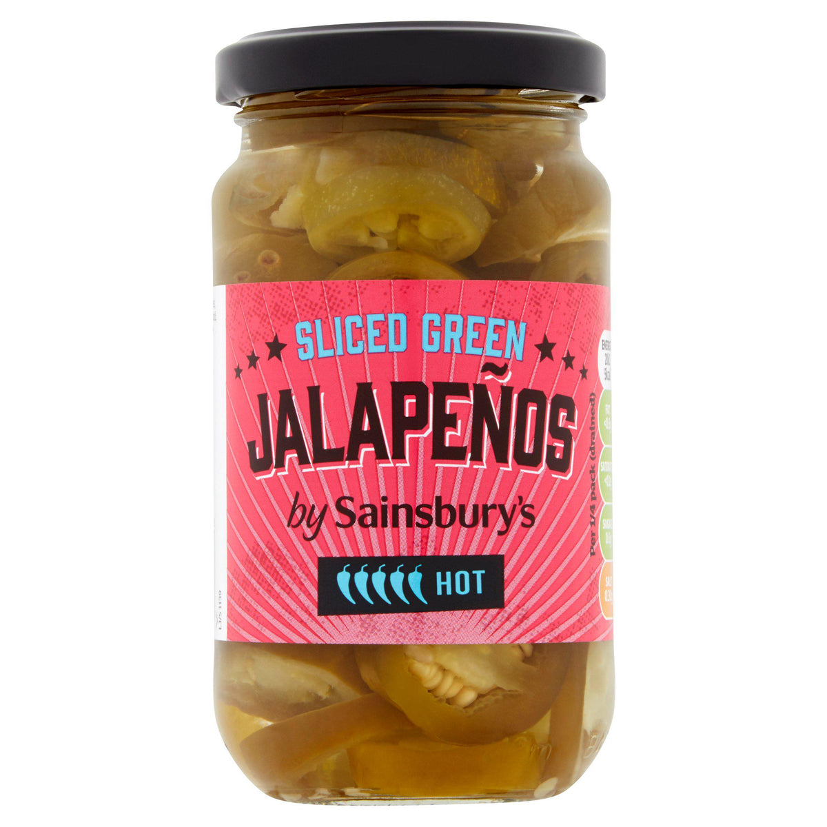 Sainsbury's pickled sliced green jalapeños 200g, imported from the UK