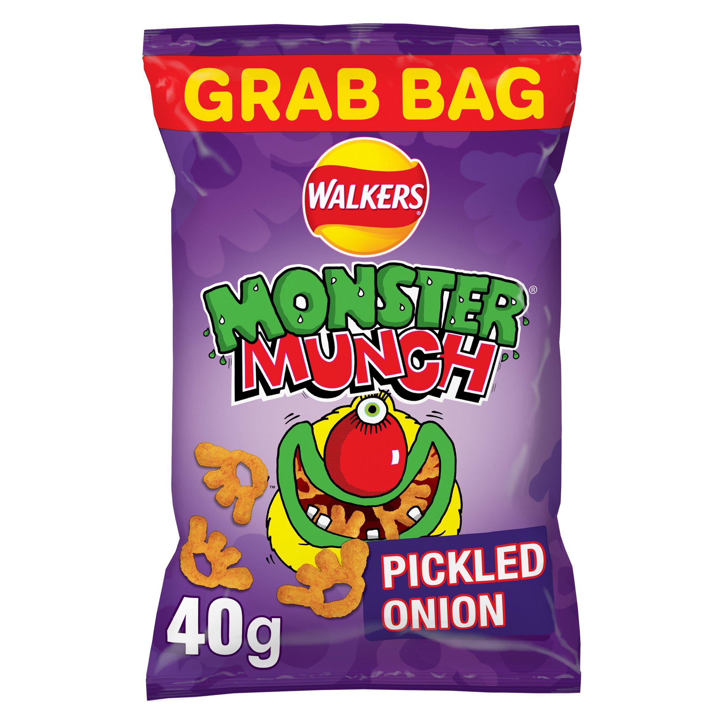 Walkers Monster Munch pickled onion crisps 40g, imported from the UK