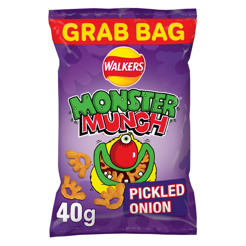 Walkers Monster Munch pickled onion crisps 40g, imported from the UK