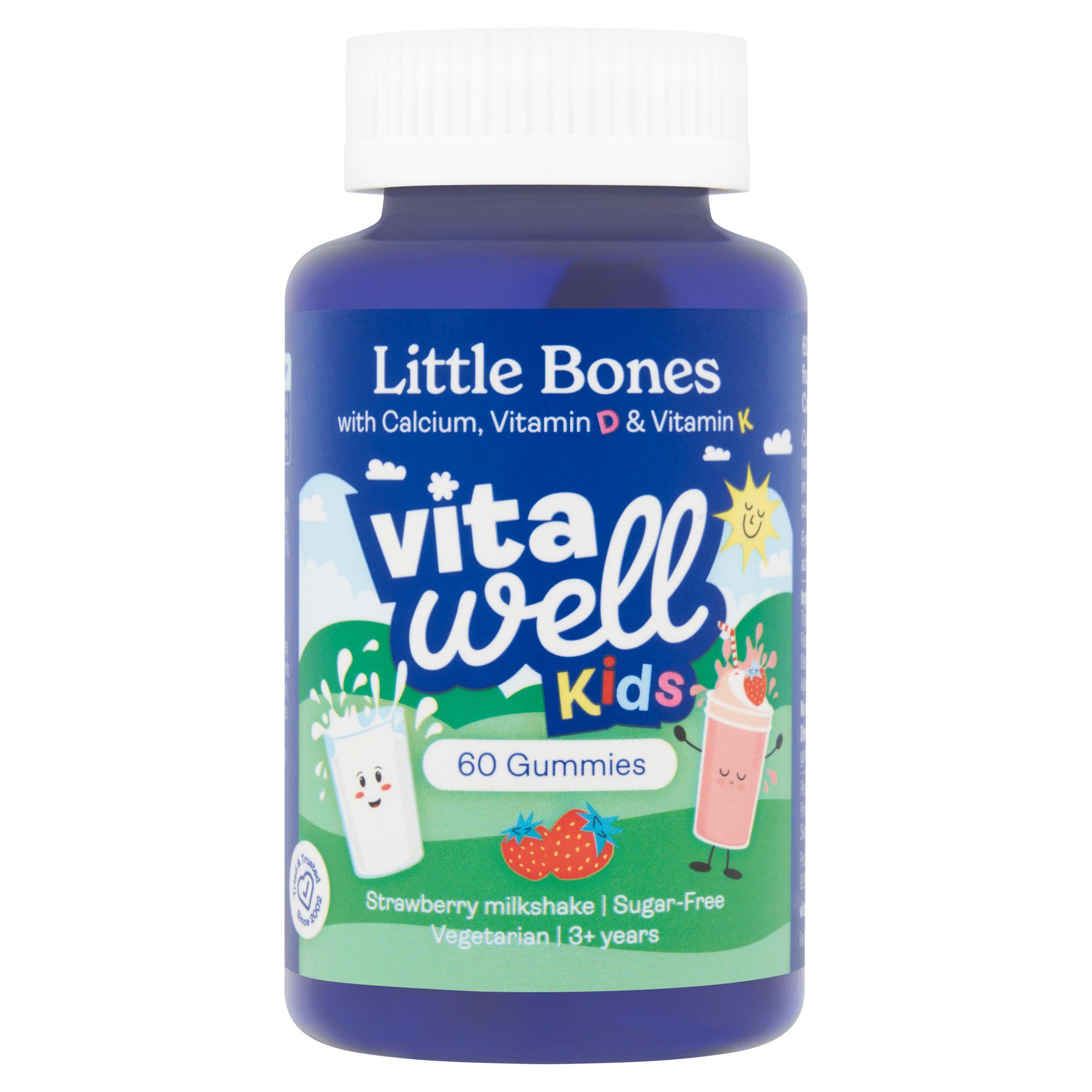 Vitawell Little Bones strawberry milkshake gummies 60 count (British brand)