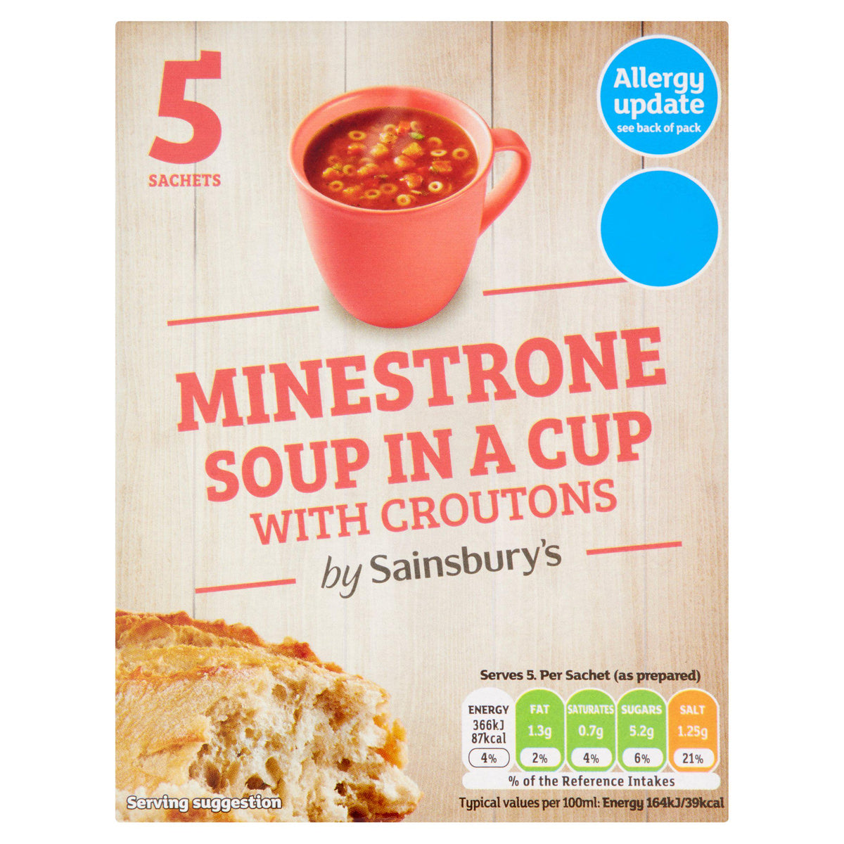 Sainsbury's minestrone cup soup with croutons 115g (British brand)