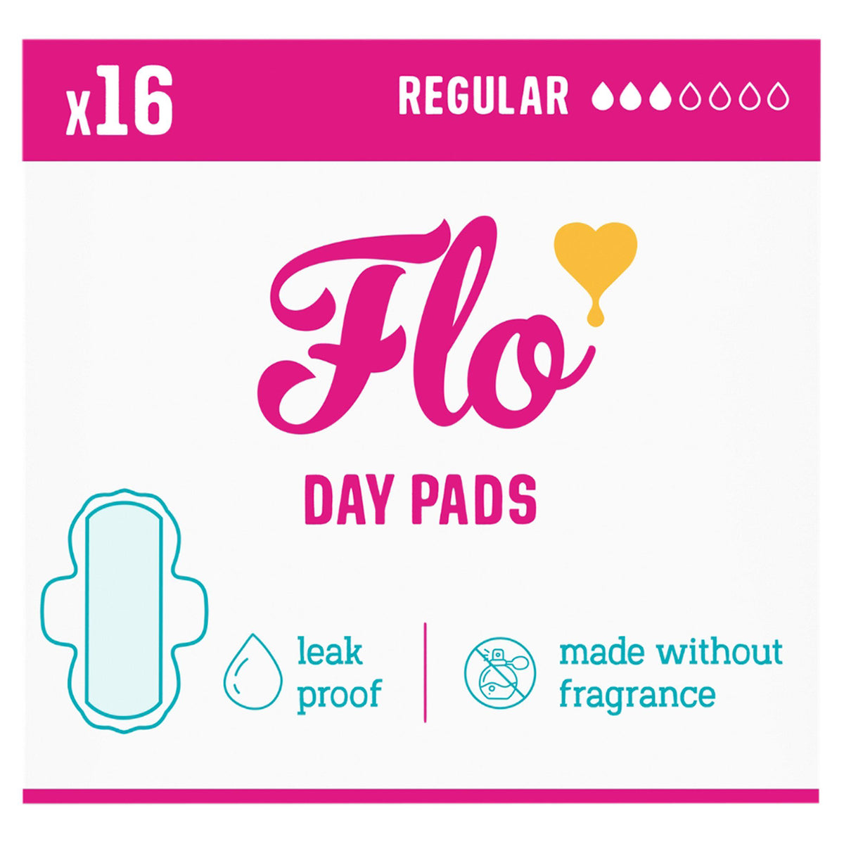 Flo bamboo sanitary pads with wings 16 count, imported from the UK