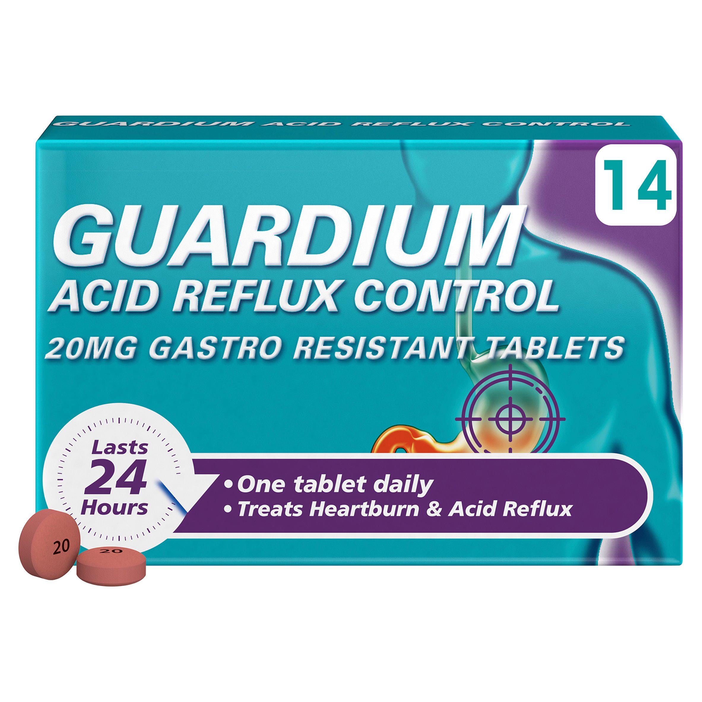 Guardium acid reflux tablets 20mg 14 count (British brand)
