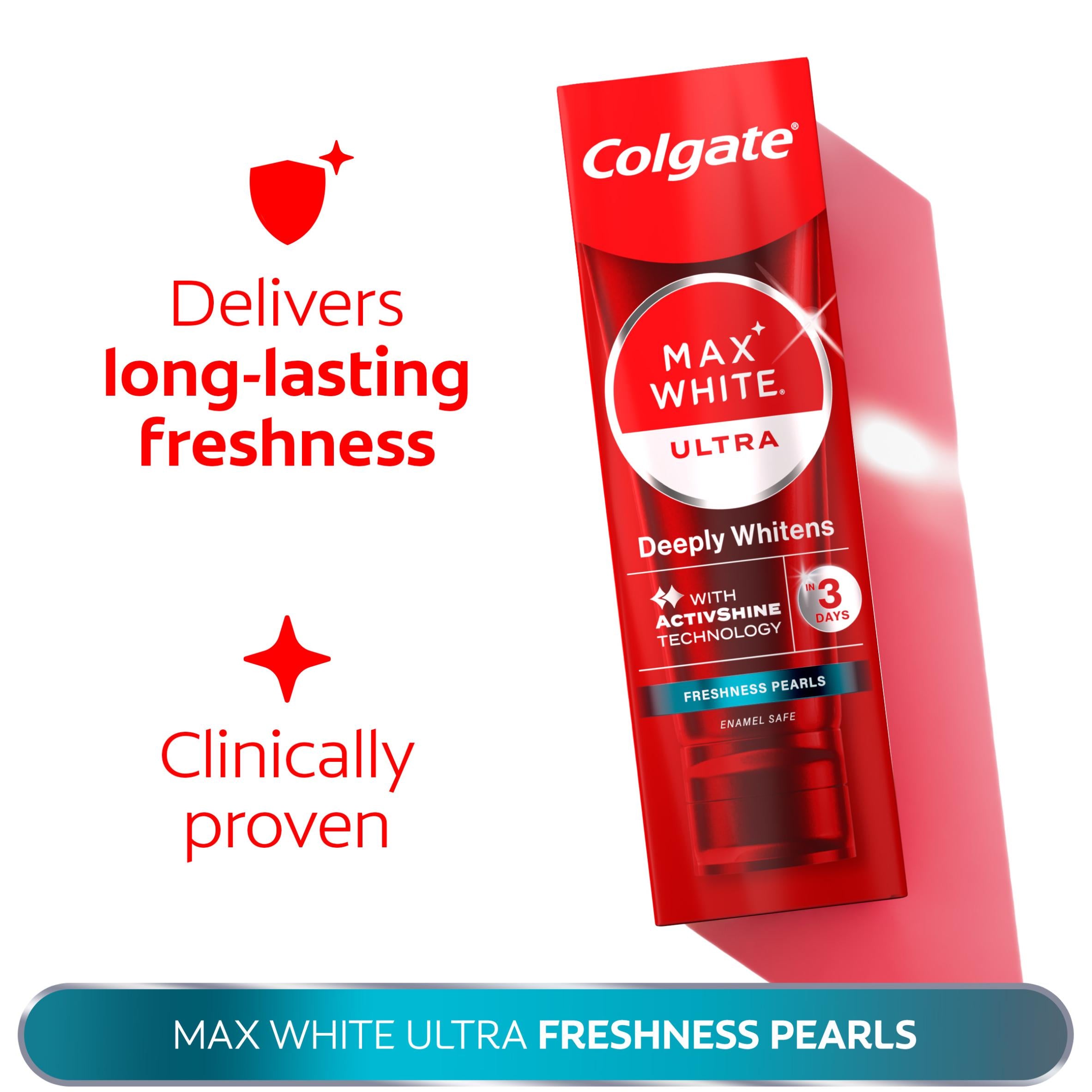 Colgate Max White Ultra Freshness Pearls toothpaste 75ml, imported from the UK