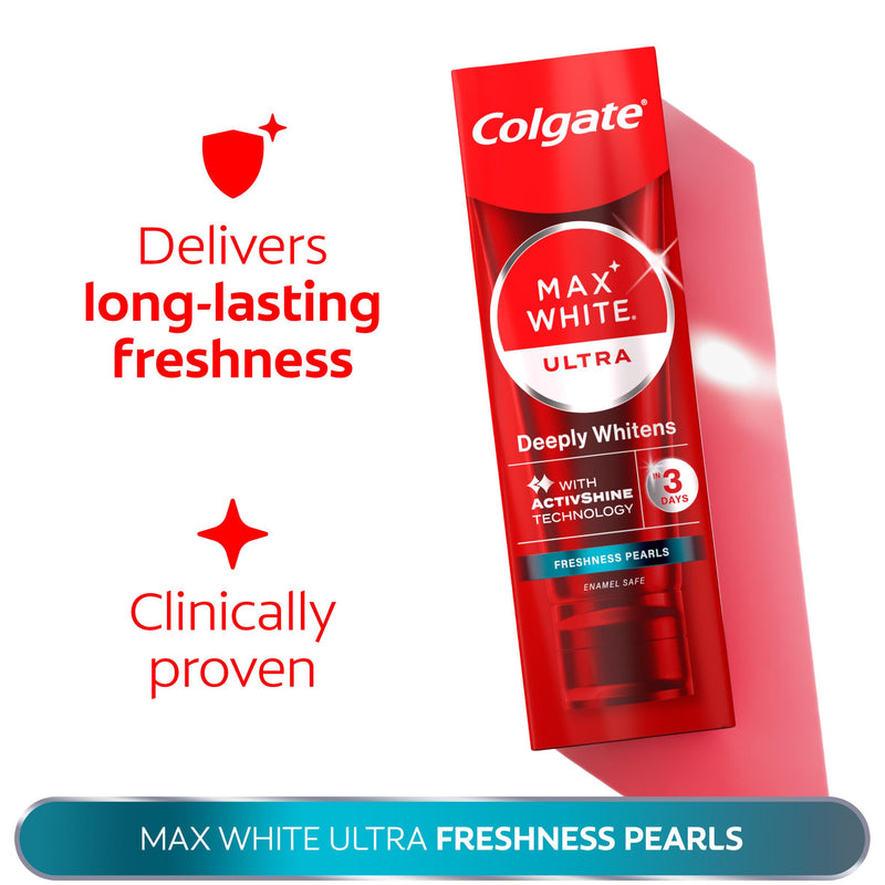 Colgate Max White Ultra Freshness Pearls toothpaste 75ml, imported from the UK