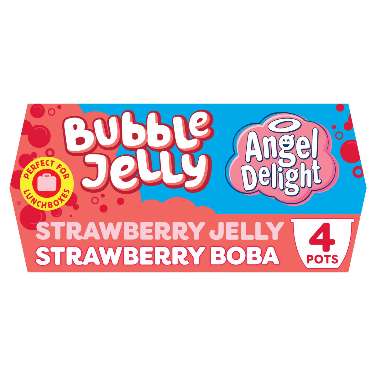 Angel Delight strawberry boba jelly 4-pack, imported from the UK