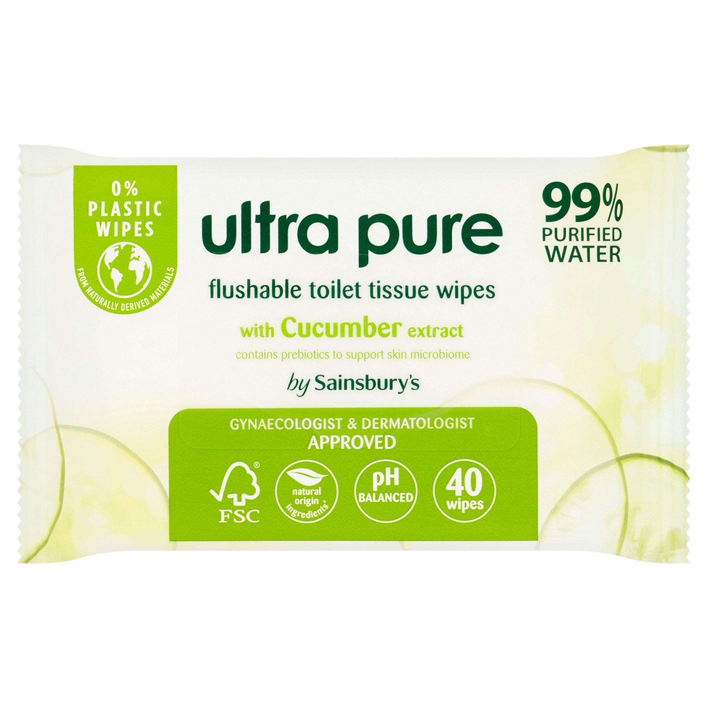 Sainsbury's flushable wipes cucumber extract 40 pack, imported from the UK
