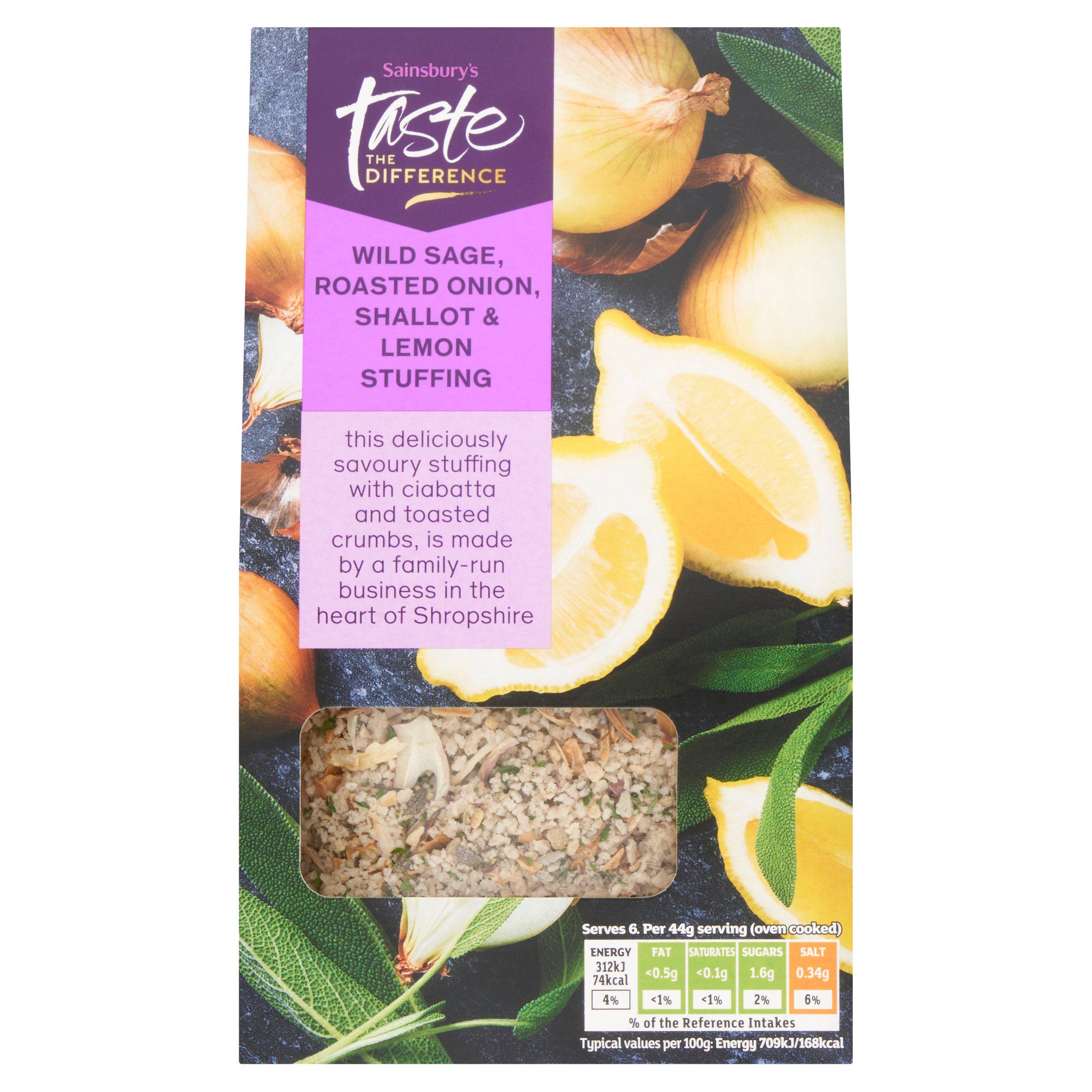 Sainsbury's sage roast onion and shallot stuffing mix 110g, UK version
